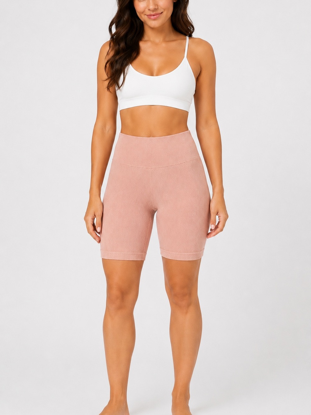 NWT Mono B Ribbed‎ High Rise Bike Shorts Peach Pink Medium